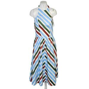 Anthropologie Maeve Halter Midi Sundress - Striped Cotton, Size XS, Smocked Back
